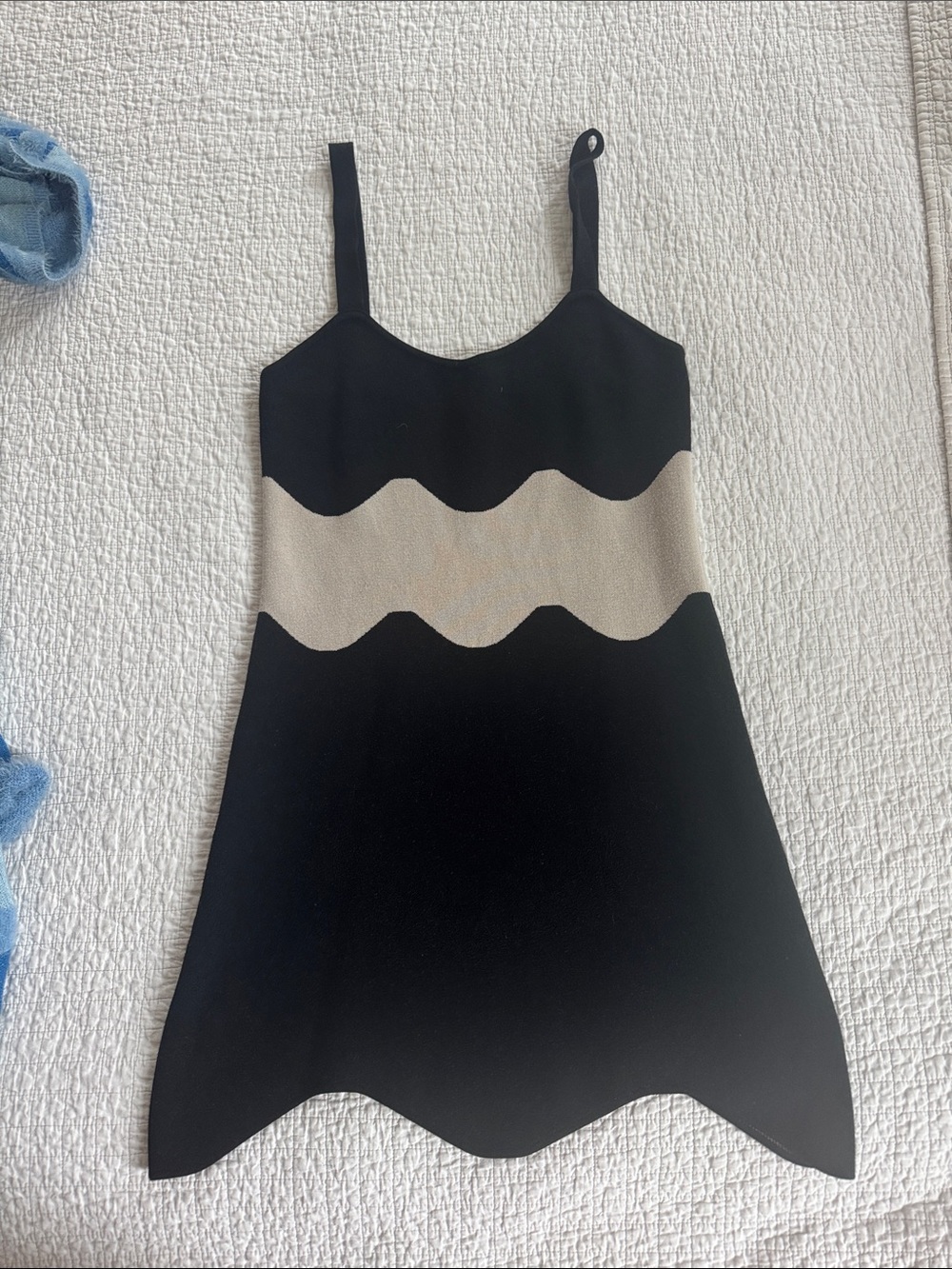 Black and Cream Wave-Trim Camisole Dress